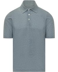 Brunello Cucinelli - Tops ,Blauw ,Katoen Polo Shirt Van Linnen En Katoen - Lyst