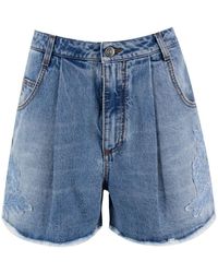 Ermanno Scervino - Denim-shorts mit blumenapplikation und hoher taille - Lyst
