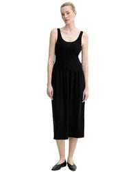 Theory - Kleedjes ,Zwart ,Katoen Textured Cotton Midi Jurk - Lyst