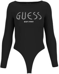 Guess - Schwarzes Top Mit Langarm Logo - Lyst