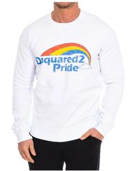 DSquared² - Hoodies & Sweatvesten ,Wit ,Katoen Sweatshirt Met Lange Mouwen En Ronde Hals - Lyst