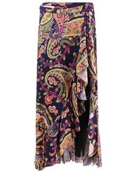 Etro - Rokken ,Veelkleurig ,Polyester Gekreukte Maxi-Rok Met Paisley-Print - Lyst