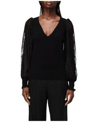 Twinset - Weiße Spitzenärmel-Strickpullover - Lyst