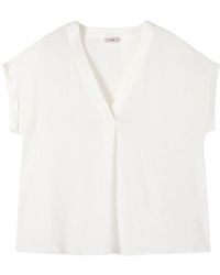 Oltre - Overhemden ,Wit ,Bi-Material Blouse Met Kimono Mouwen - Lyst
