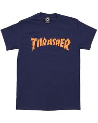 Thrasher - Tops ,Blauw ,Katoen Vlam T-Shirt - Lyst