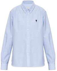 Ami Paris - Katoenen Overhemd Met Geborduurd Logo - Lyst