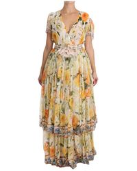 Dolce & Gabbana Floral A-line Shift Silk Crystal Dress - Geel