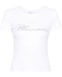 Blumarine - Camiseta blanca con logo de pedrería - Lyst