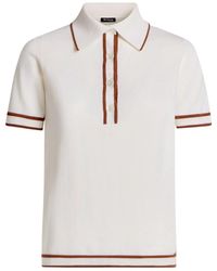 Kiton - Tops ,Wit ,Wol Fijne Wollen Poloshirt Met Contrasterende Afwerking - Lyst