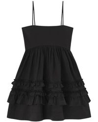 Ganni - Kleedjes ,Zwart ,Stretch Mini Jurk Met Bandjes - Lyst