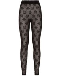Philipp Plein - Broeken ,Zwart ,Polyester Tulle Leggings Monogram - Lyst