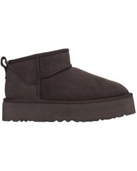 ESTRO - Damen Niedrige Dunkelbraune Schneestiefel Aus Echtem Velours Mit Einem Pelzfutter - Lyst