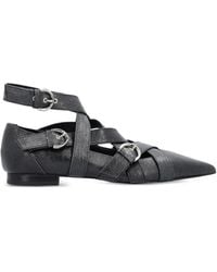 Pinko - Zwarte Leren Crossover Strap Platte Schoenen - Lyst