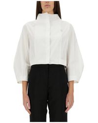 Givenchy - Overhemden ,Wit ,High Neck Cropped Poplin Shirt - Lyst