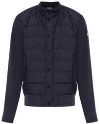 Moncler - Truien & Vesten ,Blauw ,Katoen Cardigan Met Gewatteerd Voorpand - Lyst