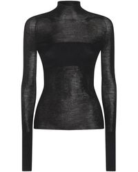 Versace - Jersey Negro De Lana Con Cuello Alto, Mujer, Talla - Lyst