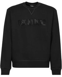 DSquared² - Hoodies & Sweatvesten ,Zwart ,Katoen Zwart Sweatshirt Met Pailletlogo Aw 24 - Lyst