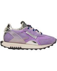 RUN OF - Sneakers de cuero dividido violeta con tacón plateado - Lyst