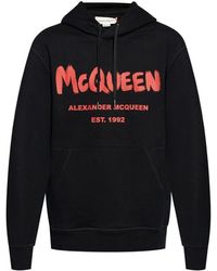 McQueen - Schwarzer logo-print kapuzenpullover - Lyst