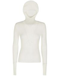 ANDREA ADAMO - Hoodies & Sweatvesten ,Wit ,Geribbelde Gebreide Hoodie Top - Lyst