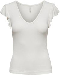 ONLY - Tops ,Wit ,T-Shirt Met V-Hals En Korte Mouwen - Lyst
