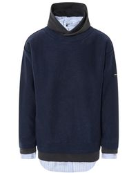Balenciaga - Baumwollstrick sweatshirt mit hemddetail,blauer lagenlook trompe-loeil pullover - Lyst