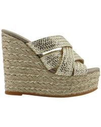 Espadrilles - Schoenen ,Grijs ,Leer Geweven Leren Sleehak Sandalen - Lyst