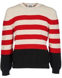 MSGM - Beiger Gestreifter Pullover - Lyst