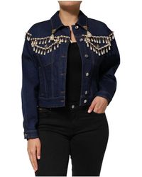 Dolce & Gabbana - Jassen ,Blauw ,Denim Blauwe Denimjack Met Kristalversiering - Lyst