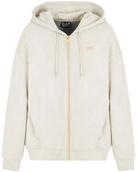 EA7 - Hoodies & Sweatvesten ,Katoen Core Lady Hoodie Cream Sweater - Lyst