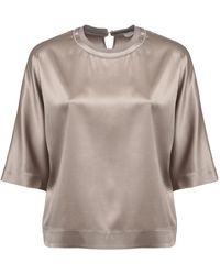 Peserico - Overhemden ,Bruin ,Beaded-Collar Shirt - Lyst