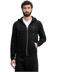Guess - Hoodies & Sweatvesten ,Zwart ,Katoen Zip-Through Hoodie - Lyst