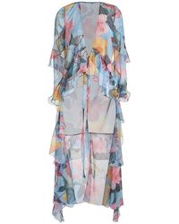 PATBO - Badmode ,Blauw ,Chiffon Bloemig Asymmetrisch Top Met Ruches Detail - Lyst