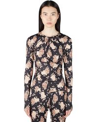 ROKH - Tops ,Zwart ,Polyester Bloemenprint Jersey Top Met Avant-Garde Stijl - Lyst