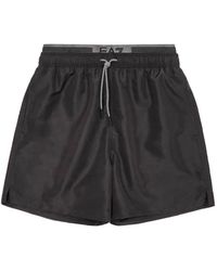 EA7 - Schwarzer Badeboxer Mit Grauem Bund - Lyst