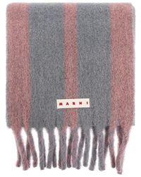 Marni - Accessoires ,Grijs ,Wol Sjaal Met Logo - Lyst
