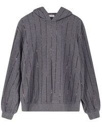 Brunello Cucinelli - Hoodies & Sweatvesten ,Grijs ,Katoen Dazzling Embroidery Top - Lyst