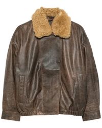 R13 - Jassen ,Bruin ,Leer Leren Vliegeniersjack Met Shearling Kraag - Lyst