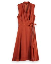 Maison Scotch 160410 Sleeveless Midi Length Wrap Dress With Tie - Oranje