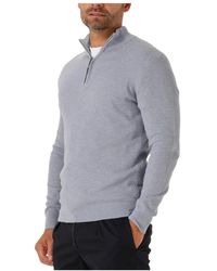Profuomo - Truien & Vesten ,Grijs ,Wol Blauwe Half Zip Pullover Twinkle Slub - Lyst