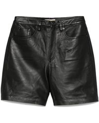 Michael Kors - Korte Broeken ,Zwart ,Leer Zwarte Leren Boyfriend Shorts - Lyst