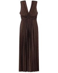 Oltre - Kleedjes ,Bruin ,Polyester Lange Lurex Jersey Jurk - Lyst