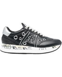 Premiata - Schoenen ,Zwart ,Leer Zwarte Leren En Stoffen Sneakers Met Zilveren Details En Studs - Lyst