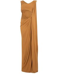 Alberta Ferretti - Kleedjes ,Bruin ,Lange Gedrapeerde Jurk Met Één Schouder - Lyst