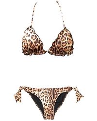 4giveness - Leopardenmuster triangel-bikini mit frou frou-rand - Lyst