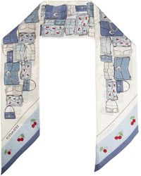 COACH - Accessoires ,Blauw ,Denim Tabby Kersenprint Zijden Brede Skinny Sjaal - Lyst