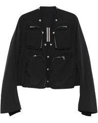 Rick Owens - Zwarte Utility Jas Opstaande Kraag Rits - Lyst