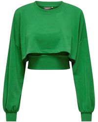 ONLY - Hoodies & Sweatvesten ,Groen ,Katoen Crop Sweatshirt Met Ronde Hals - Lyst