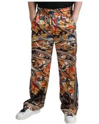 Dolce & Gabbana - Broeken ,Veelkleurig ,Polyester Marble Print Satin Pants - Lyst
