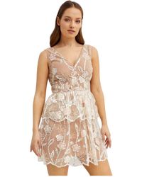 Self-Portrait - Kleedjes ,Bruin ,Polyester Sequin Floral Mini Jurk - Lyst